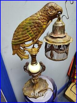 Antique Bronze And Porcelain Parrot Lamp Art Deco 1930s Damaged Cord/ WORKS