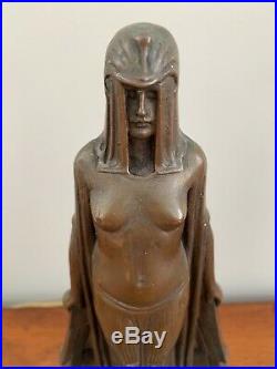 Antique Bronze Nude Egyptian Revival Art Deco Desk Lamp Inkwell