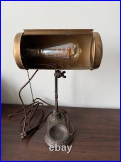 Antique Cast Iron Gooseneck Bankers Desk Lamp Industrial Art Deco