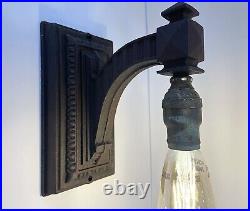 Antique Cast Iron Wall Sconce Light Fixture Lamp Early 1900s Ornate Art Deco Vtg