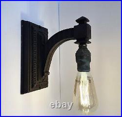 Antique Cast Iron Wall Sconce Light Fixture Lamp Early 1900s Ornate Art Deco Vtg