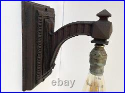 Antique Cast Iron Wall Sconce Light Fixture Lamp Early 1900s Ornate Art Deco Vtg