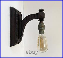 Antique Cast Iron Wall Sconce Light Fixture Lamp Early 1900s Ornate Art Deco Vtg