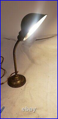 Antique Cast Iron base Desk Lamp Light Industrial Gooseneck Art Deco Almond mfg