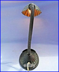 Antique Cast Metal Base Goose Neck Shell Shade Art Deco Desk Lamp Vgc Gwo