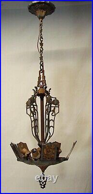 Antique Chandelier Slip Shade Art Deco Light Fixture Markel Bakelite USA #F85