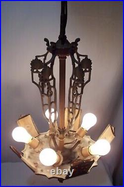 Antique Chandelier Slip Shade Art Deco Light Fixture Markel Bakelite USA #F85