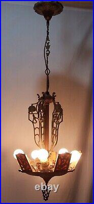 Antique Chandelier Slip Shade Art Deco Light Fixture Markel Bakelite USA #F85