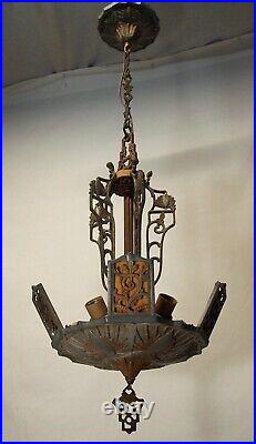 Antique Chandelier Slip Shade Art Deco Light Fixture Markel Bakelite USA #F85