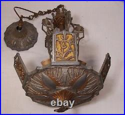 Antique Chandelier Slip Shade Art Deco Light Fixture Markel Bakelite USA #F85