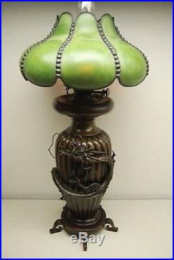 Antique Chinese Japanese Bronze Meiji Kerosene Oil Art Nouveau Deco Dragon Lamp
