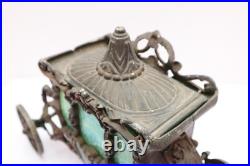 Antique Coronation Carriage Table Lamp 1900's Metal with Slag Glass Victorian VTG