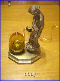 Antique Deco Art Nouveau Semi-nude Accent Lamp withAmber Shade Rewired #4299