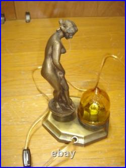 Antique Deco Art Nouveau Semi-nude Accent Lamp withAmber Shade Rewired #4299