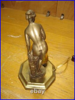 Antique Deco Art Nouveau Semi-nude Accent Lamp withAmber Shade Rewired #4299