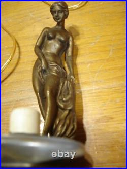 Antique Deco Art Nouveau Semi-nude Accent Lamp withAmber Shade Rewired #4299 Antique Deco Art Nouveau Semi-nude Accent Lamp withAmber Shade Rewired #4299