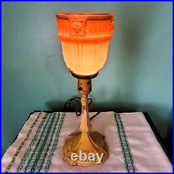 Antique ESROBERT 1920s 1930s Art Deco Table Lamp with Original Frosted Glass Shade