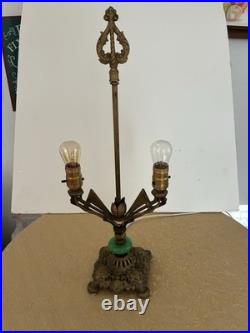 Antique Early Art Deco Two-Armed Cast Metal Lamp with Jadit