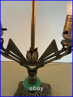 Antique Early Art Deco Two-Armed Cast Metal Lamp with Jadit