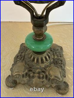 Antique Early Art Deco Two-Armed Cast Metal Lamp with Jadit