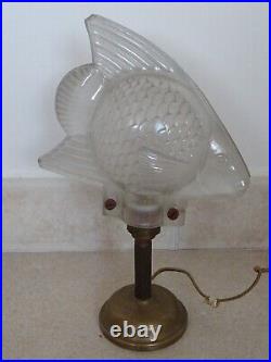 Antique FISH ART DECO lamp signed DELMAS glass