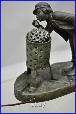 Antique Figural Spelter Metal Ahi La Bonne Pipe Ranieri Statue Art Deco Lamp B
