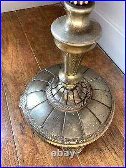 Antique Floor Lamp Bright Brass Cast Iron Bridge Art Deco Light Floral Vintage E
