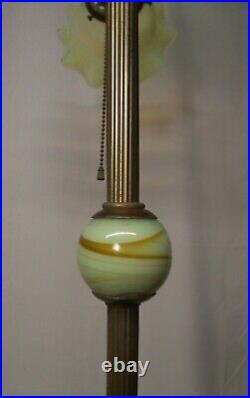 Antique Floor Lamp Vaseline Brass Cast Iron Petite Vtg Art Deco Rewired USA #N65