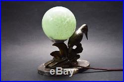 Antique French ART DECO 1920's Bronze Sculpture Kingfisher Lamp Signed Limousin