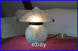 Antique French ART DECO 1930's Lamp Blue Crackle Glass