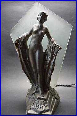 Antique French ART DECO 1930's Lamp with a Nude Figure