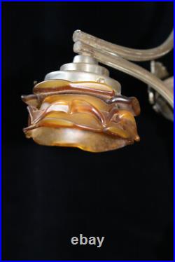 Antique French ART DECO DEsign Chandelier amber glass shade lamp