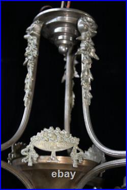 Antique French ART DECO DEsign Chandelier amber glass shade lamp