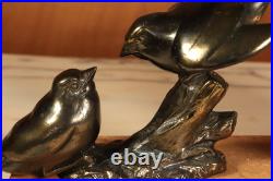 Antique French Art Deco Bronzed Table Lamp Birds Statue Marble -Ships DDP to USA
