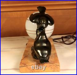 Antique French Art Deco Bronzed Table Lamp Birds Statue Marble -Ships DDP to USA