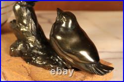 Antique French Art Deco Bronzed Table Lamp Birds Statue Marble -Ships DDP to USA
