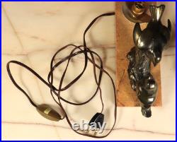 Antique French Art Deco Bronzed Table Lamp Birds Statue Marble -Ships DDP to USA