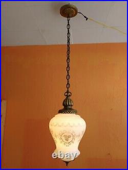 Antique French Art Deco Frosted Glass and Brass Hallway Pendant Lamp