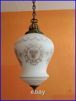Antique French Art Deco Frosted Glass and Brass Hallway Pendant Lamp