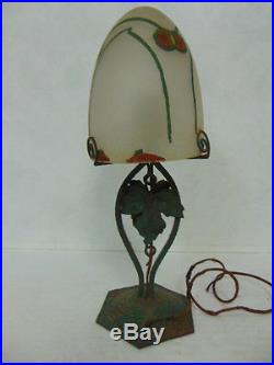 Antique French Art Deco Muller Freres Style Hand Painted Boudoir Table Lamp