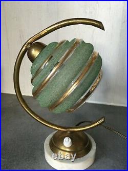 Antique French Art Deco table lamp, Glass shade Marble base