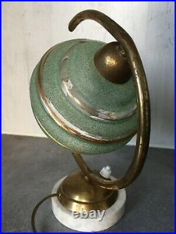 Antique French Art Deco table lamp, Glass shade Marble base