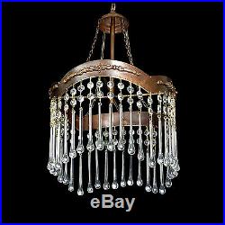 Antique French Art-Nouveau/ Deco Long Crystal Teardrop Chandelier/ Ceiling Lamp
