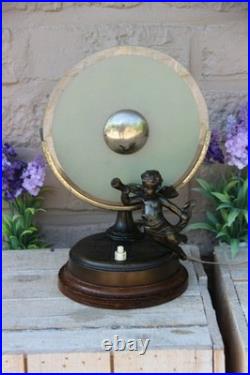 Antique French art deco metal bronze patina Putti angel Table lamp 1930