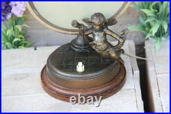 Antique French art deco metal bronze patina Putti angel Table lamp 1930