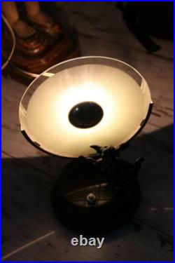 Antique French art deco metal bronze patina Putti angel Table lamp 1930