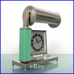Antique German KIENZLE Mantel Alarm Clock AND Lamp Combination Art Deco CHROMED