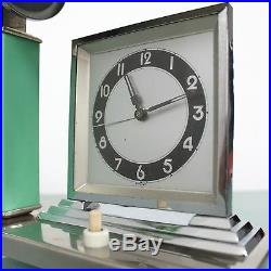 Antique German KIENZLE Mantel Alarm Clock AND Lamp Combination Art Deco CHROMED