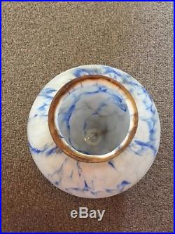 Antique Glass Lamp Shade Marbled White Blue Art Deco 1920 Ceiling Light Vintage