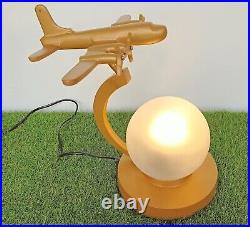 Antique Golden Finish Aircraft Table Lamp With Glass Ball Table Top Decorative